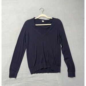 J Crew Woman's Small Navy BlueV-Neck 100% Cashmere Fitted Sweater Sz M